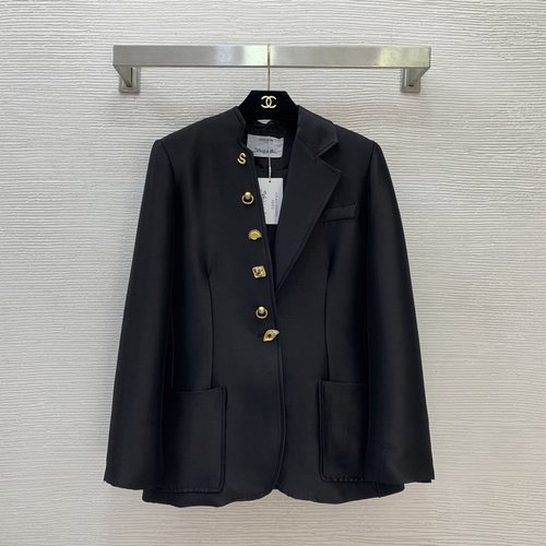 Schiaparelli Stylish Single-Lapel Suit Jacket with Unique Buttons, Black
