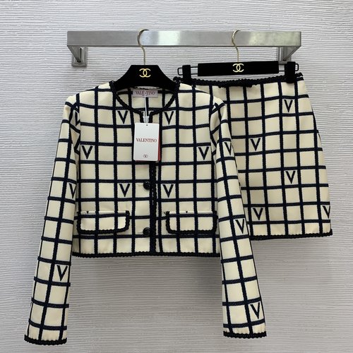 Valentino Stylish Checked Two-piece Ensemble with Bow and Zipper Accents