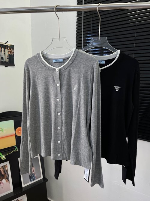 Prada Custom Cotton Button-Down Cardigan with Embroidered Letters