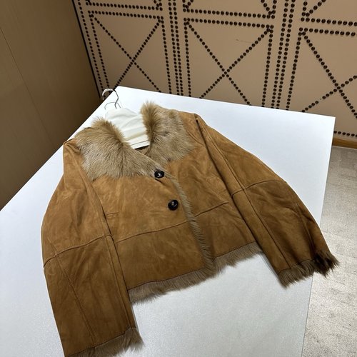 Loewe Luxury Goat Fur and Leather Blend Garment with Custom Buttons