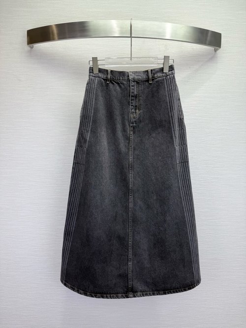 Dior Denim Skirt with Letter Stripes and Badge Decoration