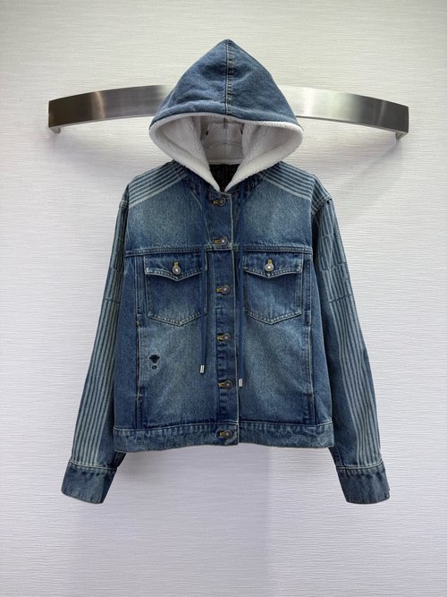 Dior Fleece Composite Denim Hoodie with Bee Embroidery