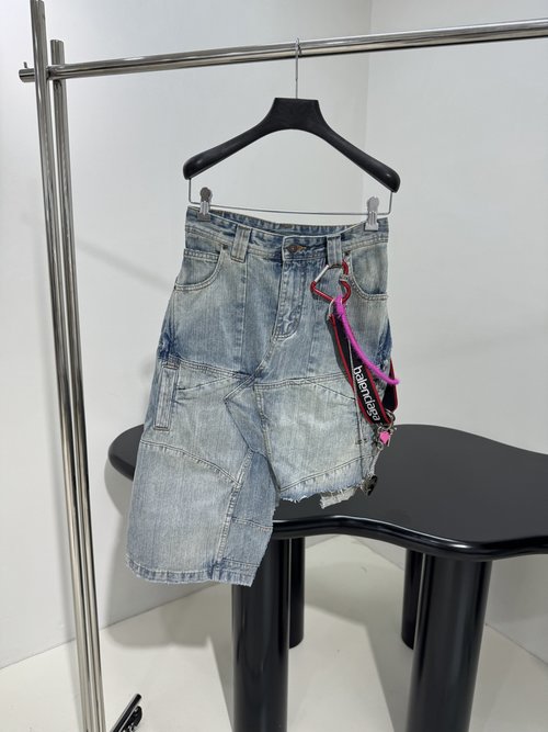 Balenciaga Oversized Denim Skirt with Chain Details and Worn-in Look