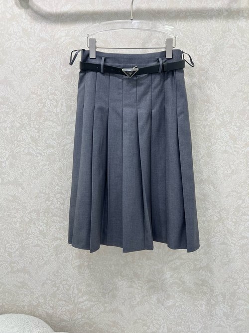 Prada Retro Pleated Skirt with Custom Metal Waistband