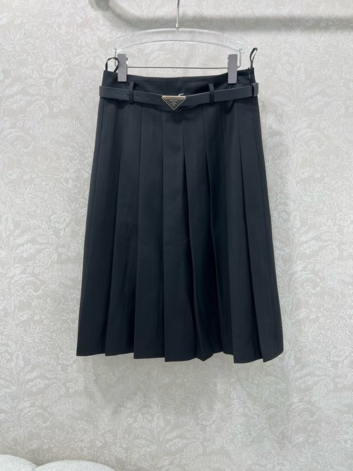 Prada Retro Pleated Skirt with Custom Metal Waistband