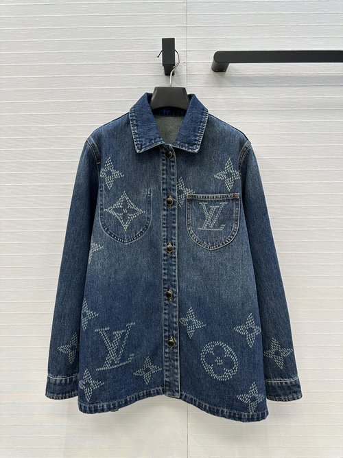 Louis Vuitton Popular MONOGRAM Laser Jacquard Logo Denim Jacket