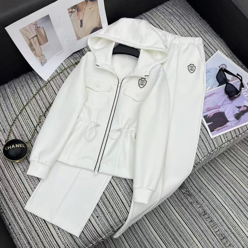 Brunello Cucinelli Hooded Drawstring Waist Coat and Elastic Waist Straight Pants Set