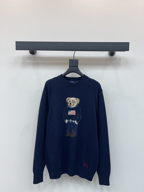Polo Ralph Lauren American Bear Hand-Hooked Knitted Polo Sweater