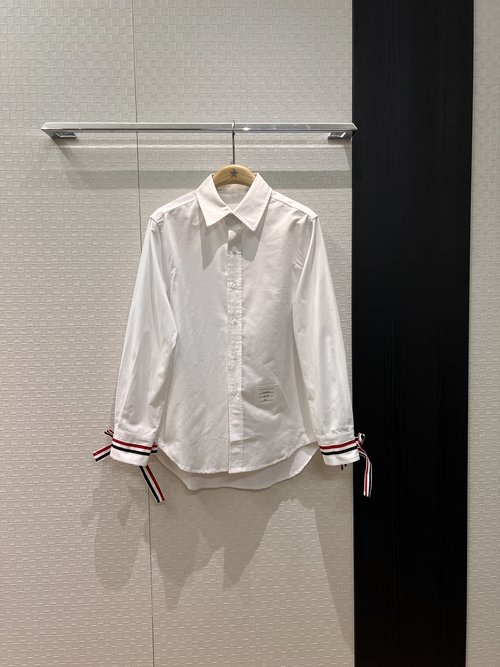 Thom Browne College-Style Shirt with Bow Cuffs in Oxford Fabric