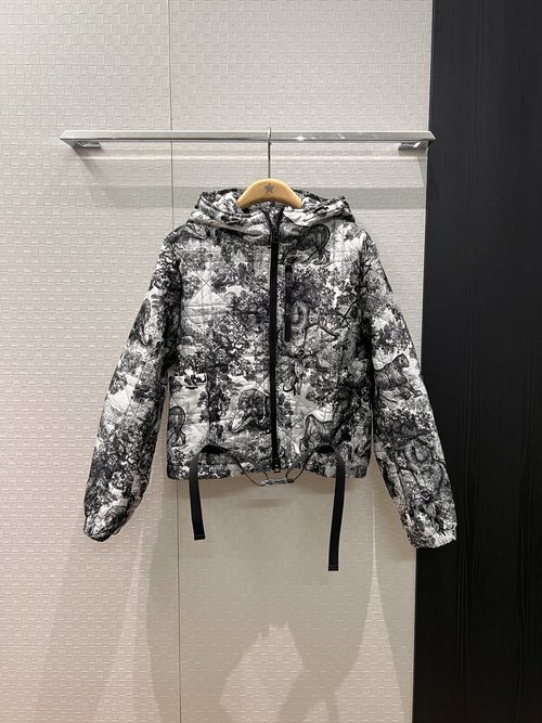Diesel New Quilted Hooded Cotton Coat with Printed Pattern