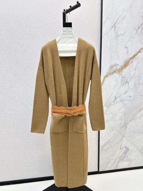 Alaia Minimalist Classic Long Knit Coat with Belt, Three Colors
