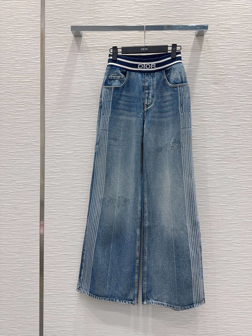 Dior Baseball Style Denim Jacket and Pants Set with Embroidery