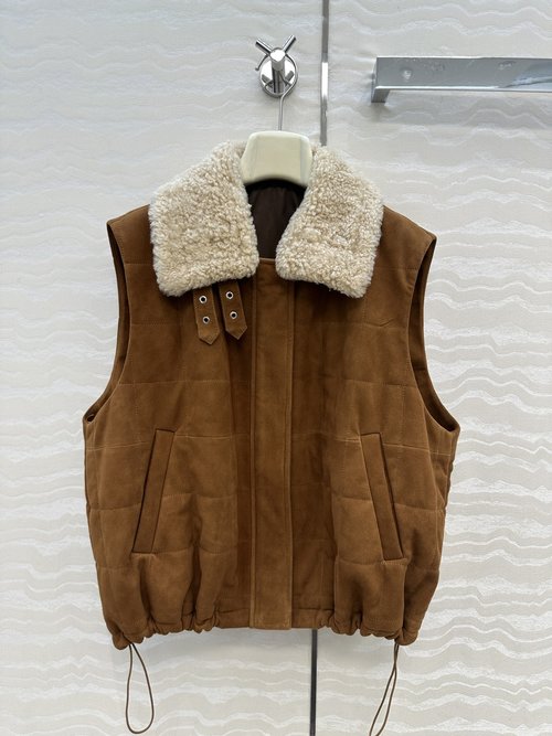 Versace Exclusive Vintage Suede Jacket Vest with Detachable Fur Collar