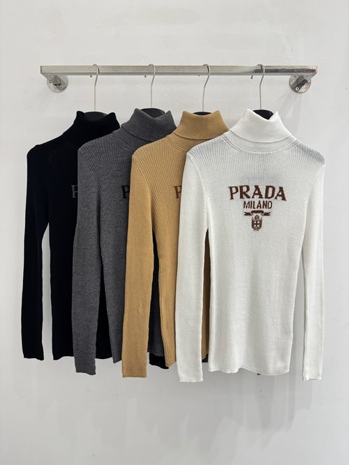 Prada Slim Fit Wool Turtleneck Sweater with Letter Embroidery