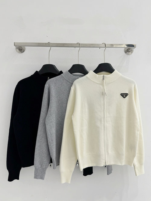 Prada Zip-Up Knit Sweater in Autumn Colors, Soft Warm Fabric