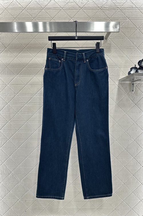 Dior Enzyme-Washed Denim Straight-Leg Pants with Leather Patch