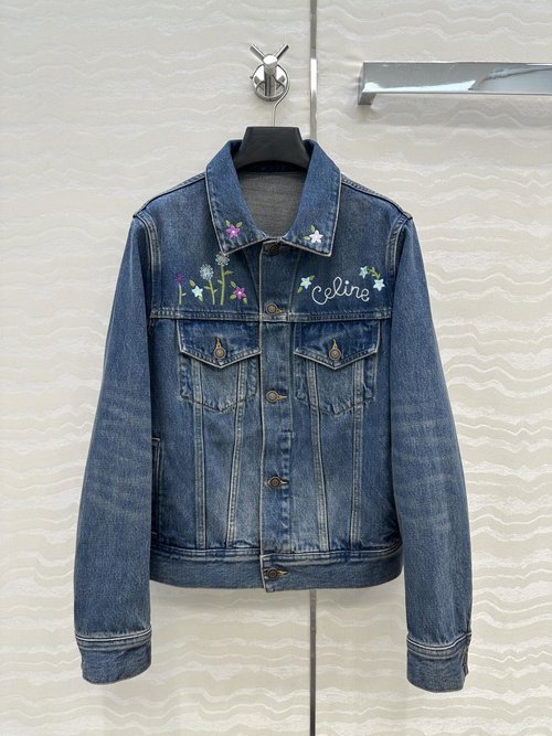 Celine CE Embroidered Cowboy Jacket with Cat-Claw Wash and Premium Fabric
