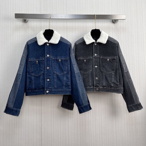 Dior Dio AIps Series Denim Jacket with Lambskin Collar and Logo Ornament