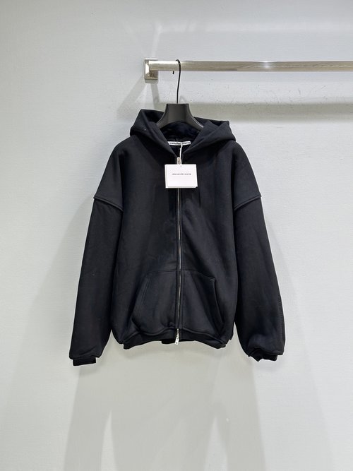 Alexander Wang Loose, Comfortable and Stylish Solid Black Hooded Cardigan