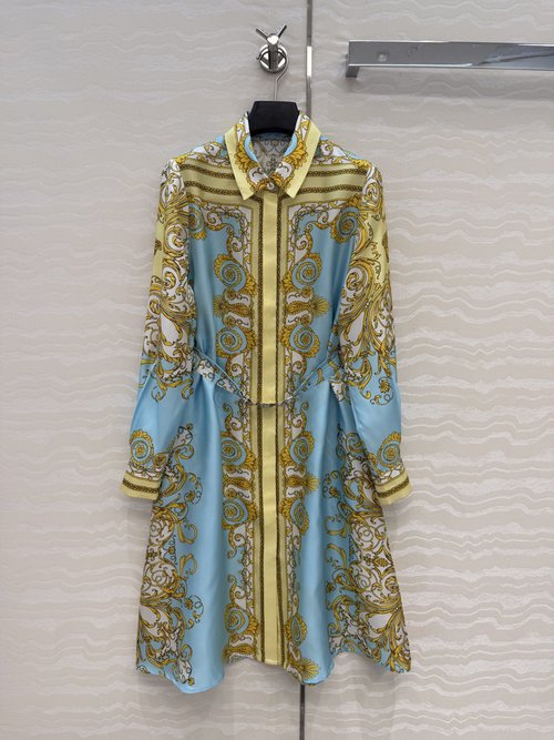 Versace Mediterranean Holiday Style Silk Dress with Baroque Print