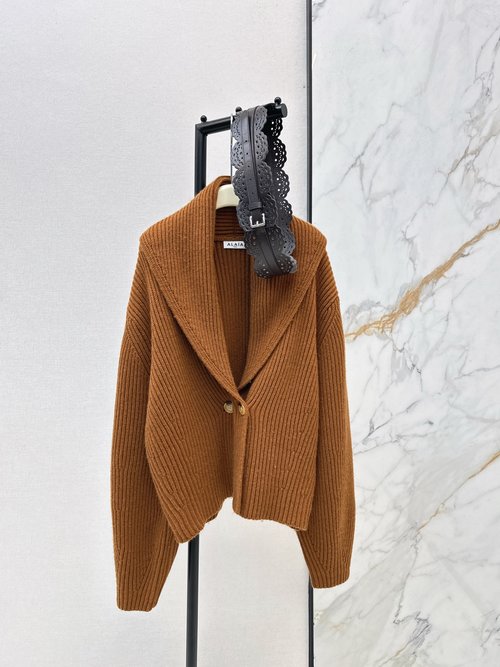 Alaia Lazy Knit Cardigan with Wide Belt, Crafted from First-Shear Wool