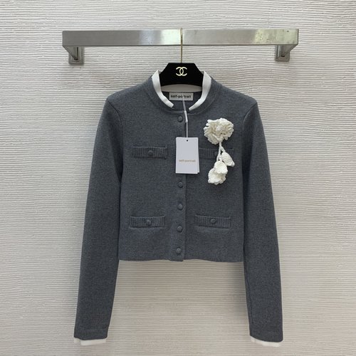 Prada Customized Knit Open Cardigan with Flower Brooch