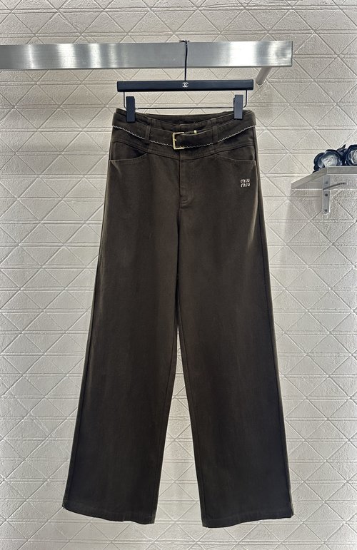 Miu Miu Wide-Leg Trousers with Belt and Logo