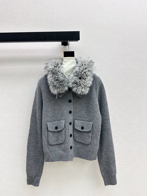 Fendi Faux-fur Trimmed Jacket Cardigan, Imported Wool