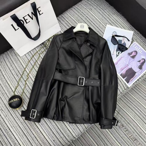 Loewe Sheepskin Windbreaker with Belt and Flower Hem