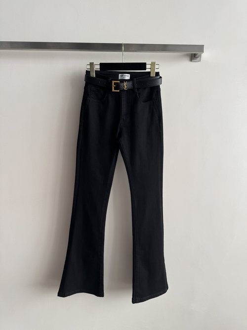 Yves Saint Laurent High - Waisted Trousers with Micro Flare and Brand Logo Embroidery