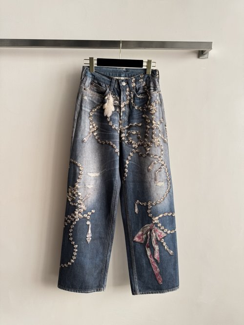 Versace Vintage Jeans with Pearl Studs and Metal Ornaments, Luxurious
