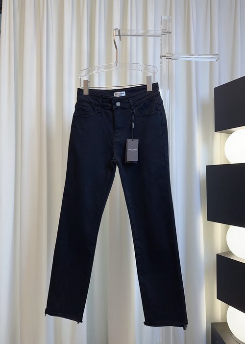 Yves Saint Laurent Fleece-lined Back Pocket with Embroidered Logo Skinny Jeans