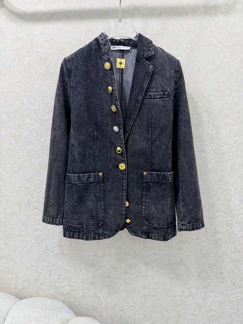 Schiaparelli Vintage-Style Irregular Collar Denim Blazer with Customized Hardware