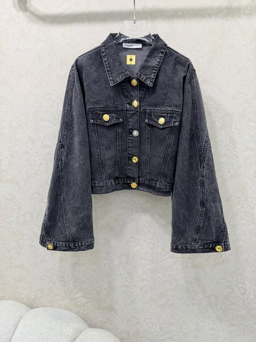 Schiaparelli Distressed Denim Jacket with Wide Sleeves and Branded Hardware