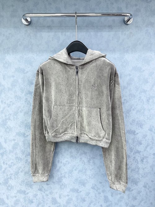 Alexander Wang Customized Velvet Studded Hooded Double - Zippered Coat, Elegant and Stately