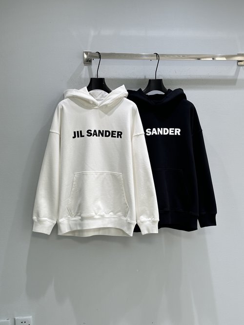 Jil Sanders Cotton Hooded Sweatshirt with Intensive Wash and Rubber Logos