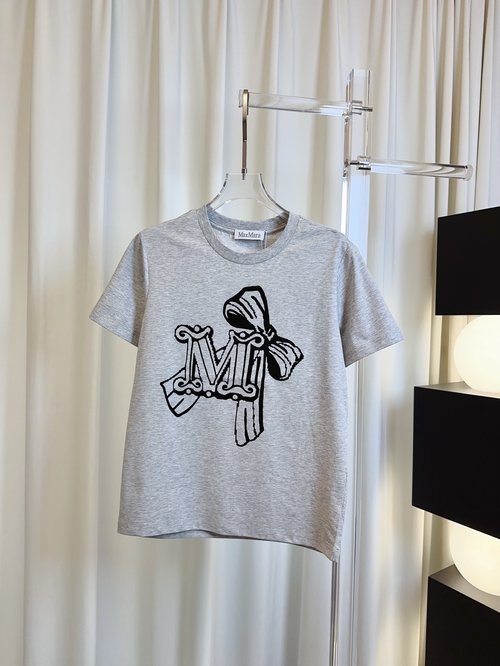 Max Mara Classic Flocked Logo T-shirt in Custom Soft Cotton