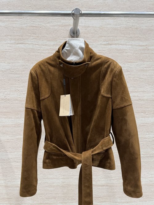 Burberry Classic Barn-Style Down Jacket with Suede Finish, Chic Waist Belt