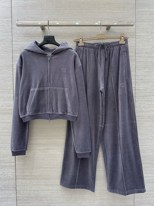 Alexander Wang Exclusive Velvet Sports Suit Embellished with Hot-Fixed Rhinestones