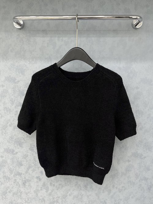 Alexander Wang Velvet Round-Neck Sweater with Patch Letters, Elegant and Comfortable