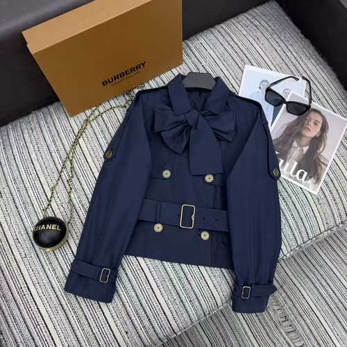 Burberry Double-breasted Short Trench Coat with Bow Tie