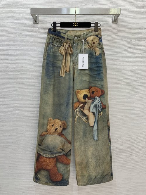 Acne Studios Custom Washable Denim Jeans with 3D Bear Pattern