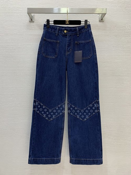 Louis Vuitton Classic Monogram Print Double-pocket Straight-leg Jeans