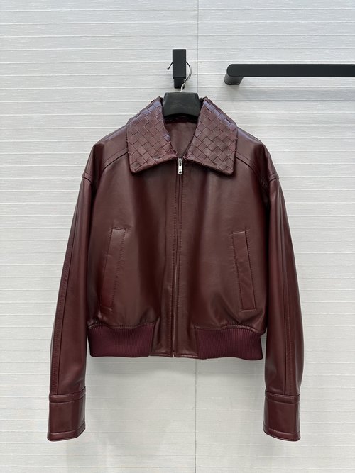 Bottega Veneta Retro Woven Collar Leather Jacket