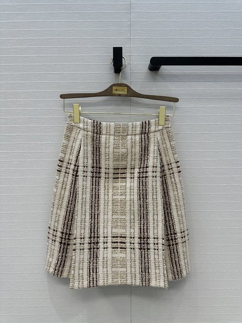 Loro Piana Sophisticated Pleated Checkered Wool Blend Skirt