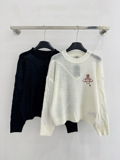 Vivienne Westhood Round - Neck Top with Saturn Embroidery and Hollow - Out Design