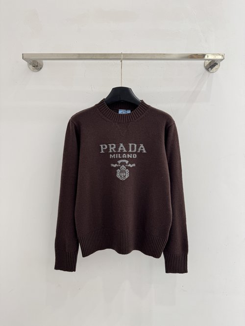 Prada Simple Round Neck Sweater with Embroidered Logo