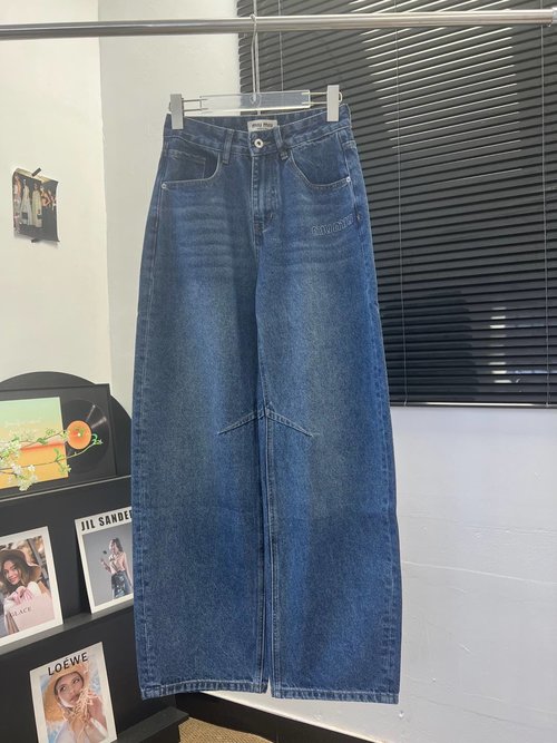 Miu Miu New Arrival Embroidered Pocket High-waisted Wide-leg Jeans