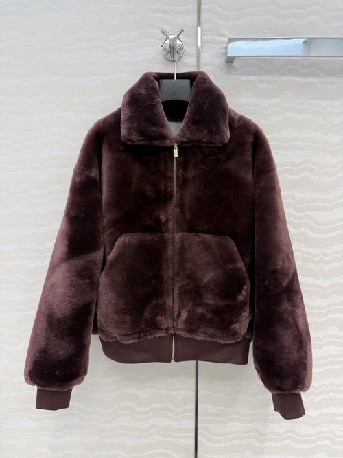 Versace Miu Series Spanish Merino Fur-Trimmed Oversized Top with Handmade Edges