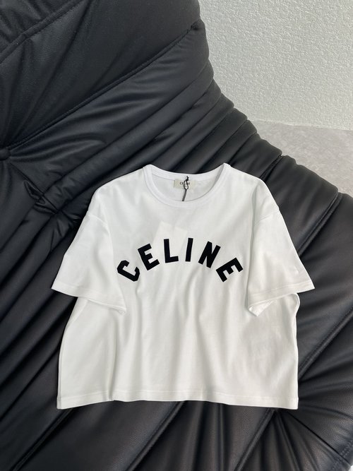 Celine Chic Cotton Short-Sleeve T-Shirt with Arch Letter Print